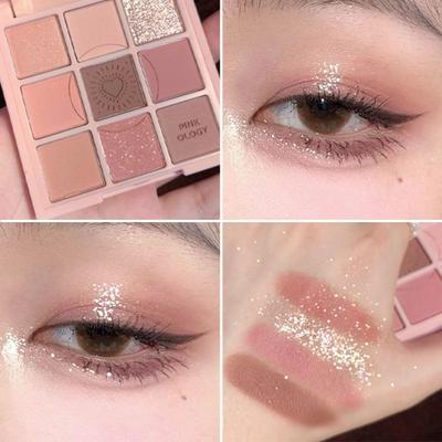 Palette Ombretti Opachi alla Moda Marrone Caldo Viola Taro 9 Colori Piatto Ombretti Glitterati per Ragazza