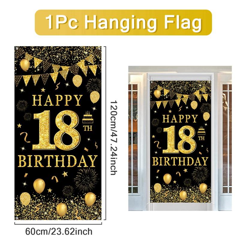 

Черный золотой флаг, подвесной баннер на дверь, 18, 30, 40, 50-й день рождения, украшения для вечеринок для взрослых, 30, 40, 50, 60 лет, принадлежности для вечеринок