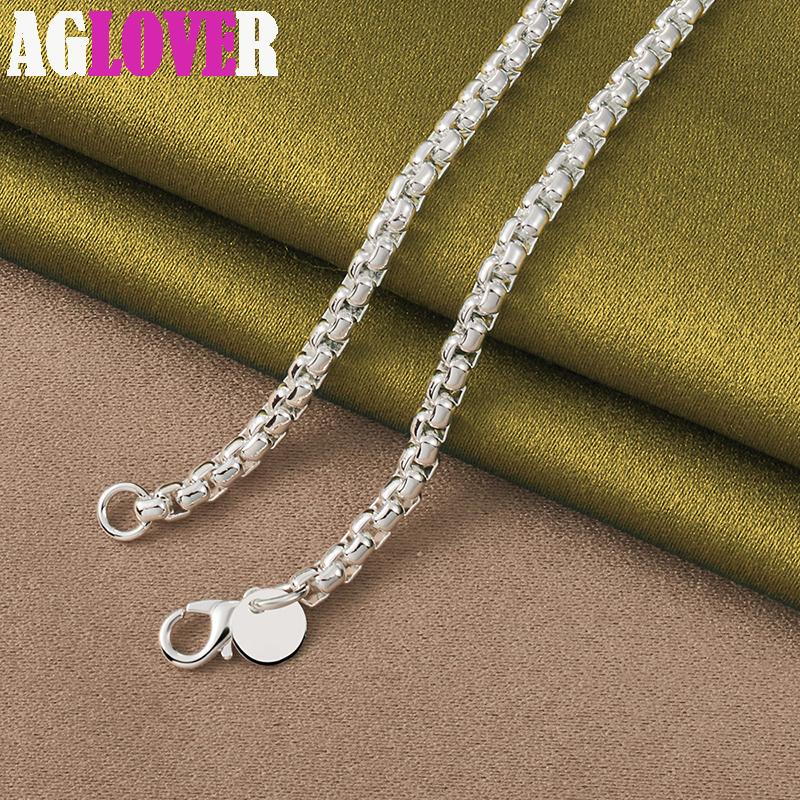 Gioielli con collana in argento sterling 925 da 4 mm con catena a scatola rotonda da 18/20/24 pollici