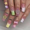 24pcs Y2K Sweet Stars Press On Nails Blue Brown Stripes French False Nails Wave Point Designs Autumn Vintage Fake Nail
