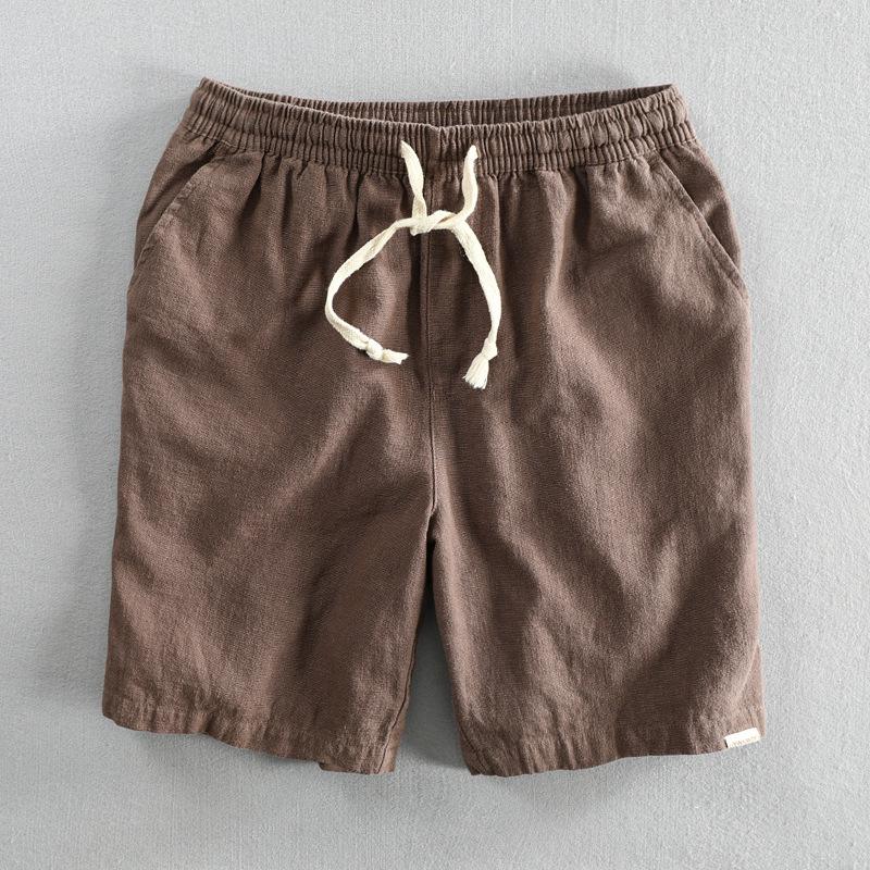 Men's Casual Linen Beach Shorts - Breathable, Trendy, Mid-Length Solid Color