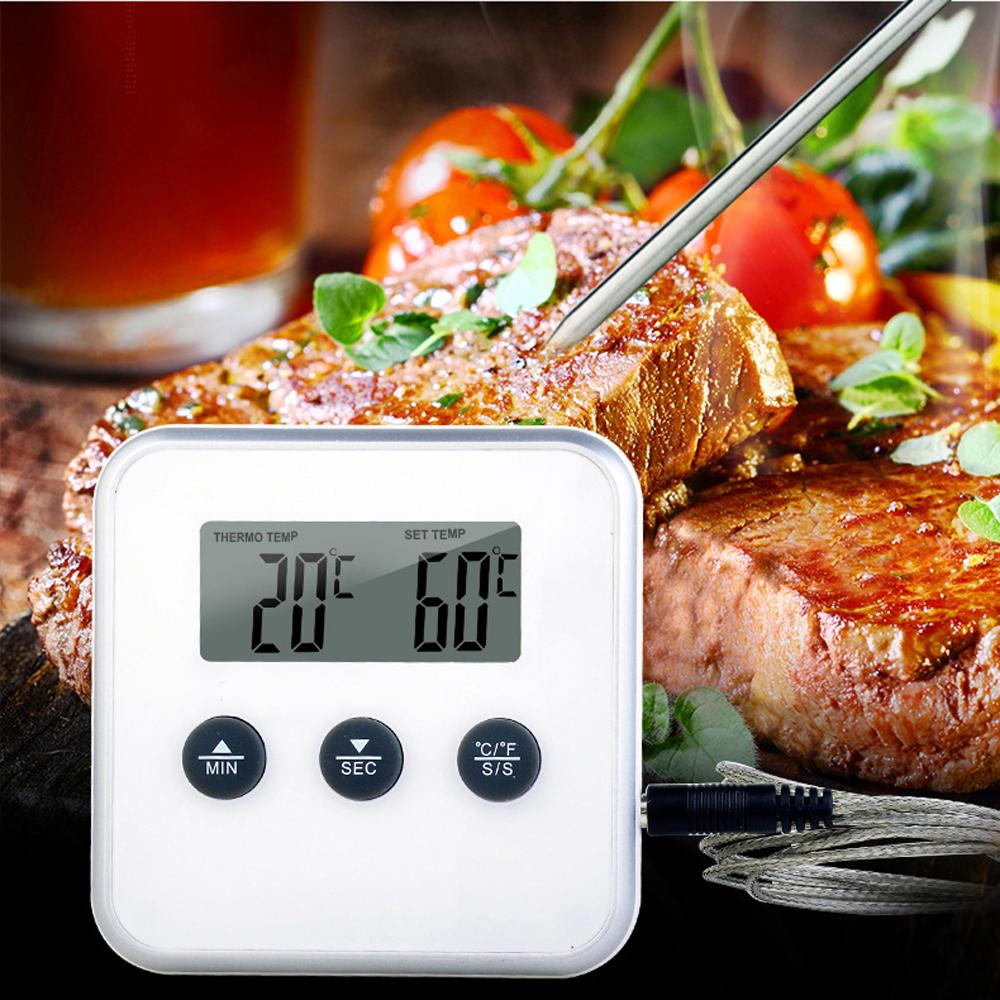 Digital Food Thermometer Probe BBQ Meat Water Oil Cooking Temperature Alarm Cooking Timer Kitchen Grill Oven Tester