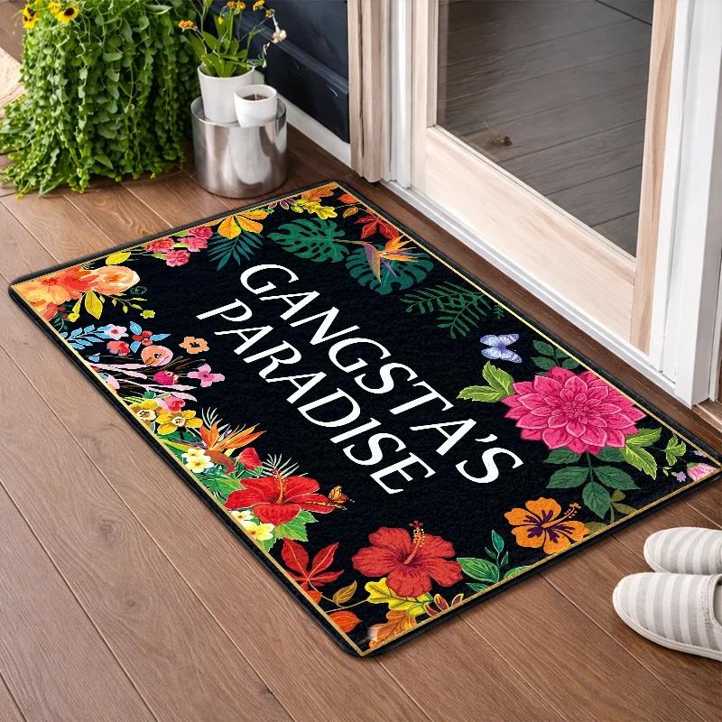 Gangsta'S Paradise Floral Doormat Material Machine - Washable Entrance Rug, Durable & Stain - Resistant. Suitable For Front D
