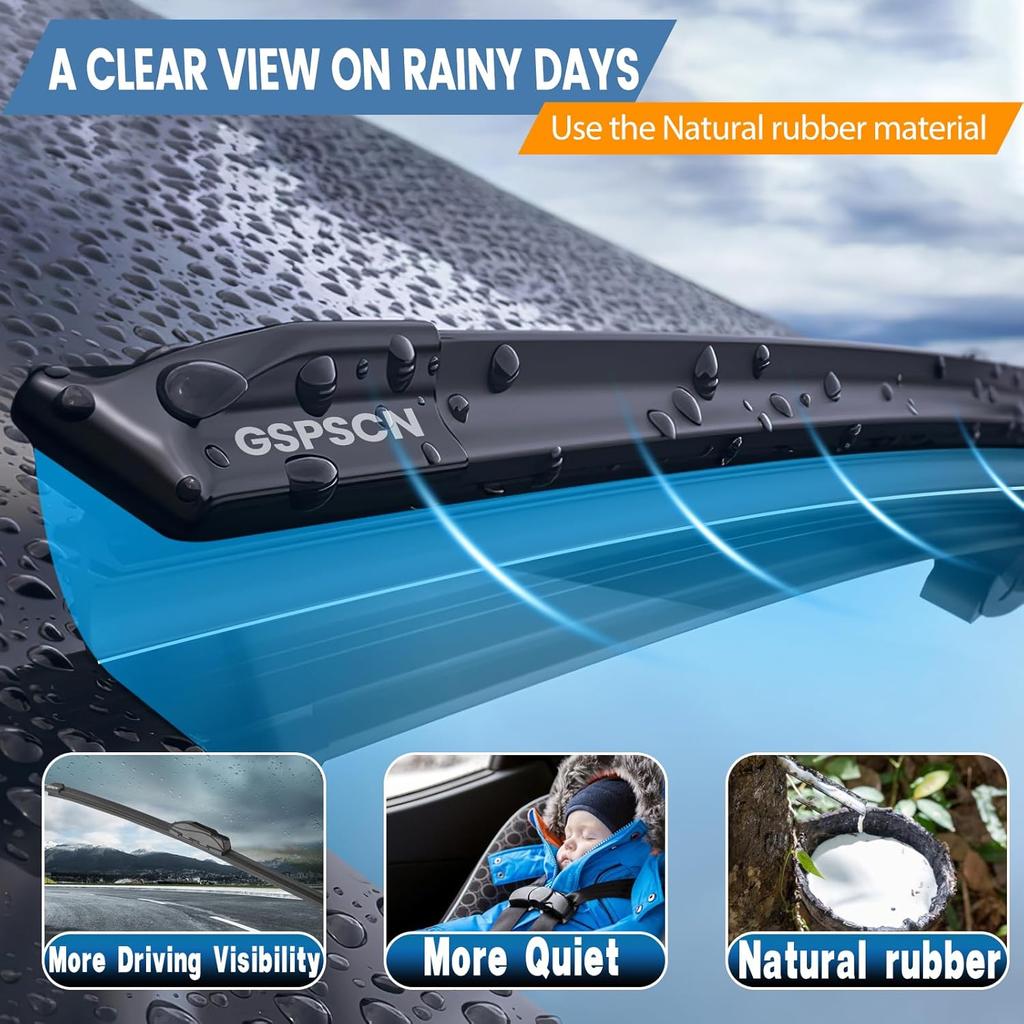 GSPSCN OEM QUALITY 26''+16'' Premium Original Replacement Windshield Wiper Blades,Quiet and Durable Stable High Performance All-Season Auto Wiper