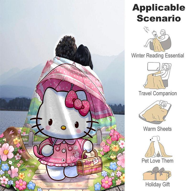1pc Spring Hello Kitty Blanket, Seasonal Home Decor, Soft Throw Blanket, Living Room, Travel, Camping, Car Blankets, Beach, Office Naps, Perfect for B