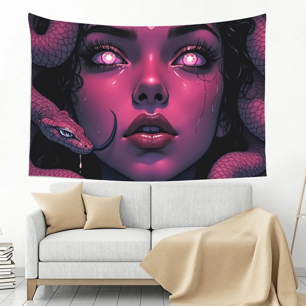 Mystical SnakeEyed Woman Tapestry Wall Decor for Bedroom Cozy Atmosphere Gothic Home Style and Enigmatic Allure Enhancement