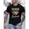 Polyester Men'S Denim and Diamonds Graphic T-Shirt - Stylish Diamond Print Tee for Men