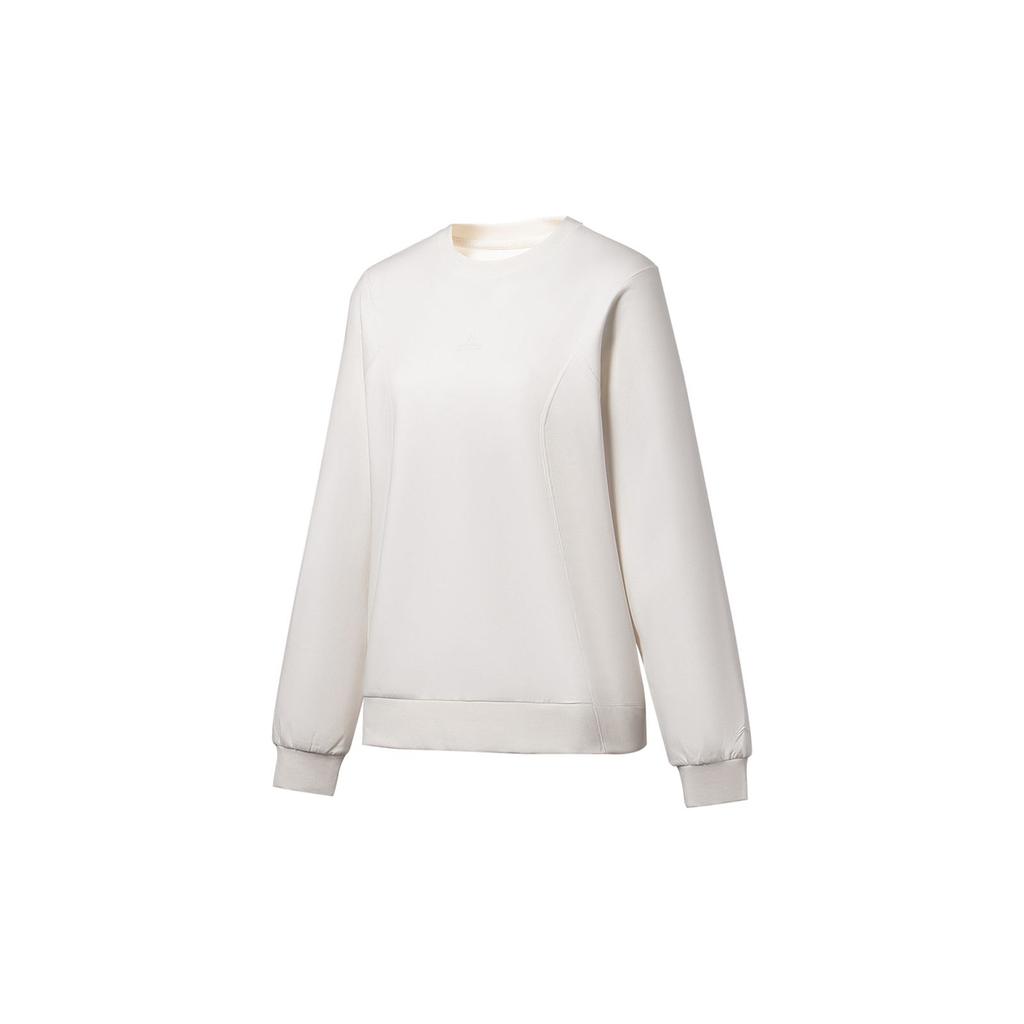 Li Ning Womens Fitness Series Solid Color Round Neck Pullover Long Sleeve Sweatshirt Women sweatshirt Off-White AWDT110-1