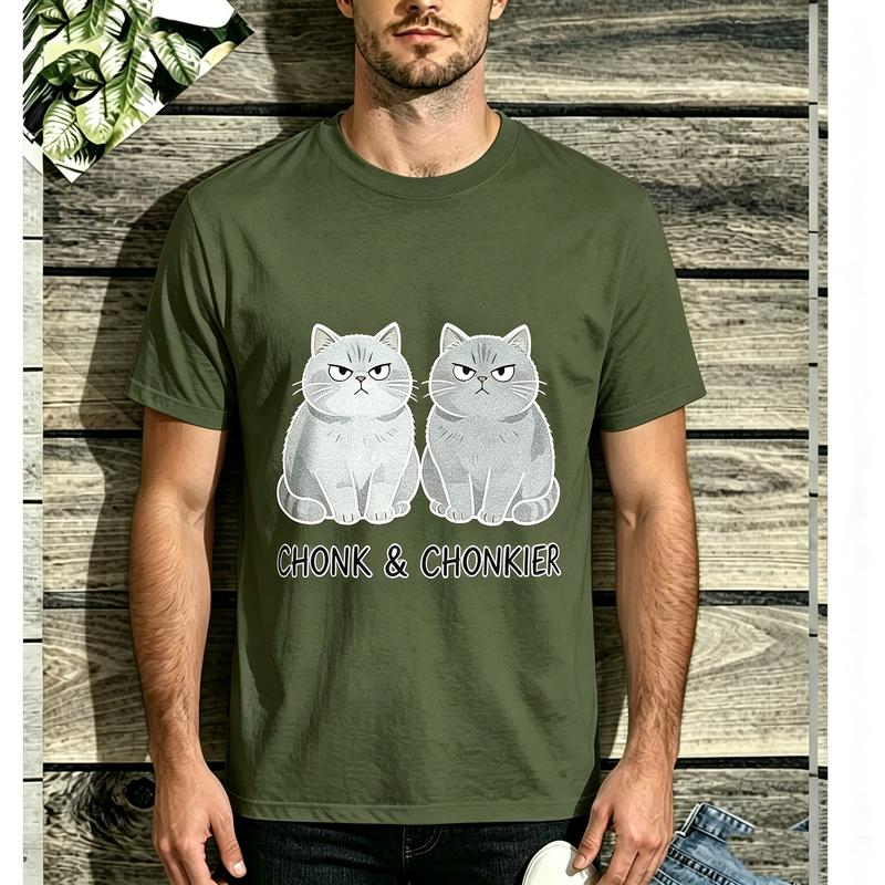 2026 New Unisex Cute Chonky Cat Two Grumpy Cats Graphic Short Sleeve TShirt Soft Cotton Vintage Casual Summer Top For Pet Fans