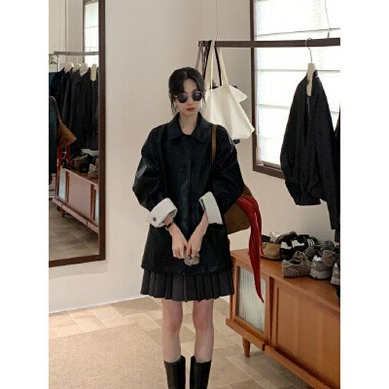 Korean Style Woolen Pleated Mini Skirt, Women's Elastic High Waist A-line, Hip-Hugging Skirt for Autumn