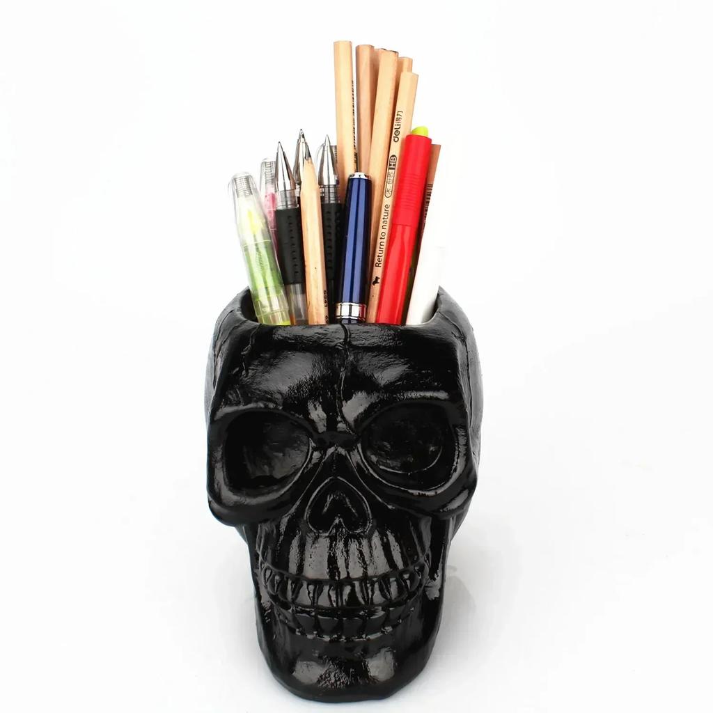 Skull Pen & Pencil Holder Skeleton Key Holder Makeup Brush Holder Flower Pot Home Office Desk Supplies Organizer Accessory