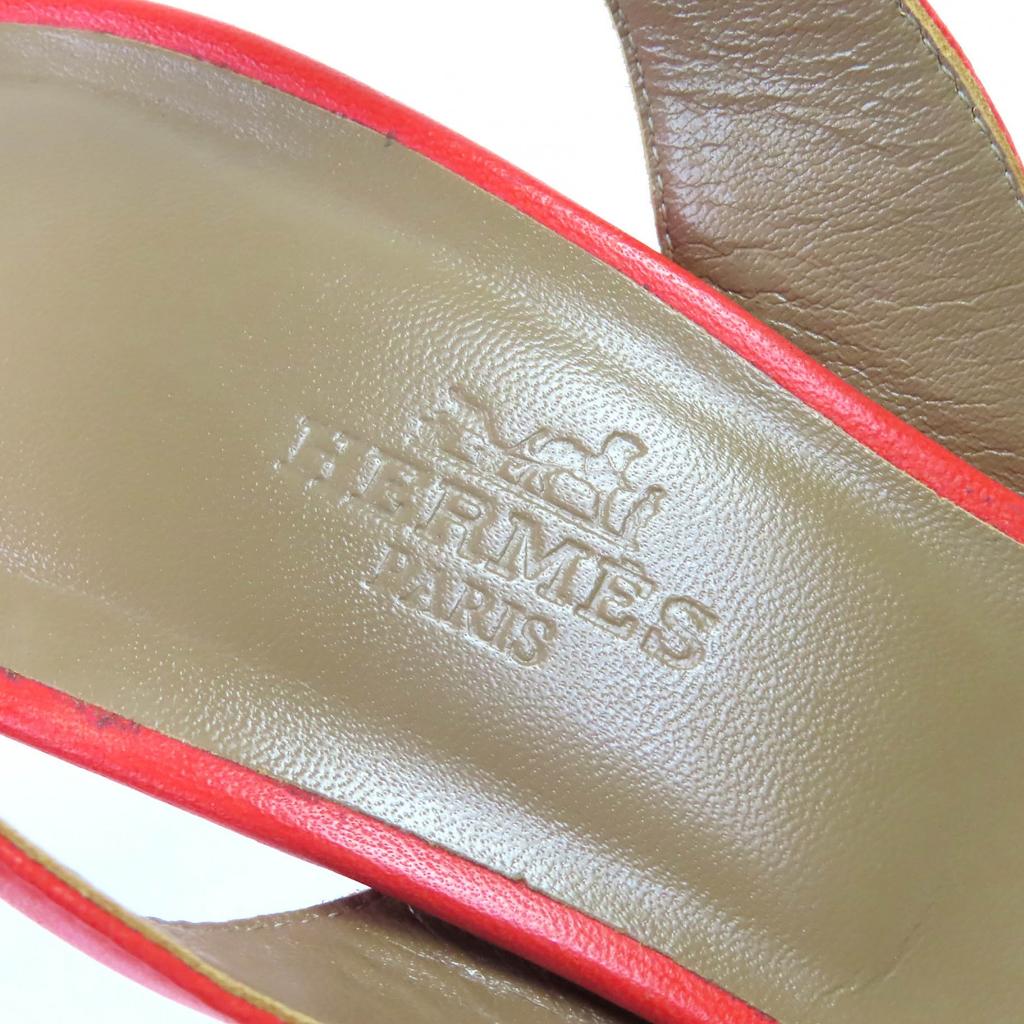 Hermes Sandals Night H Logo Slingback Leather Red Leather Women 36 Used