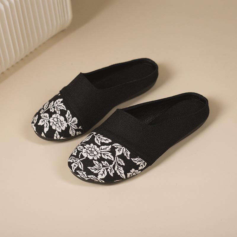 New women's shoes 2025 summer fashion mesh breathable cool slippers women's Korean version women's large size bag head half slippers