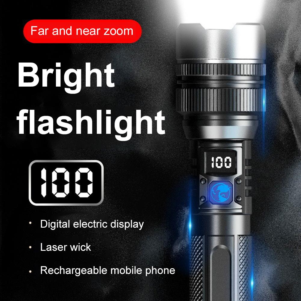 High Strong Power Led Flashlights 2000LM Tactical Torch With Display Light USB Charging Camping Fishing Emergency Zoom Lantern