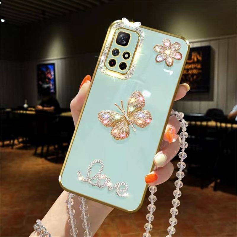 Silicone iPhone 13 Diamond Case with Soft Butterfly and Flower Design for Apple, OPPO, vivo, Huawei Fashion Models.