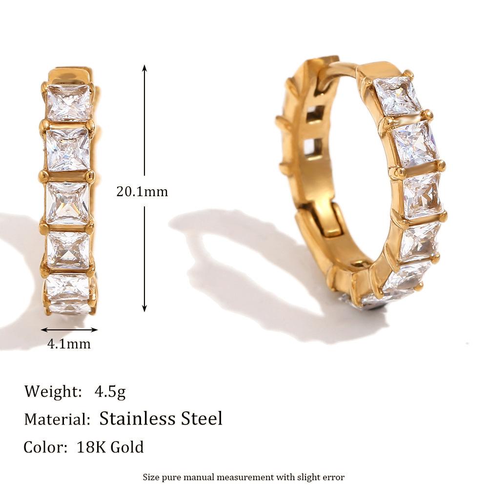 

Delicate Square Zircon Hoop Earrings Stainless Steel Gold Color Huggie Ear Buckle Luxury Gold Plated Zircon for Women