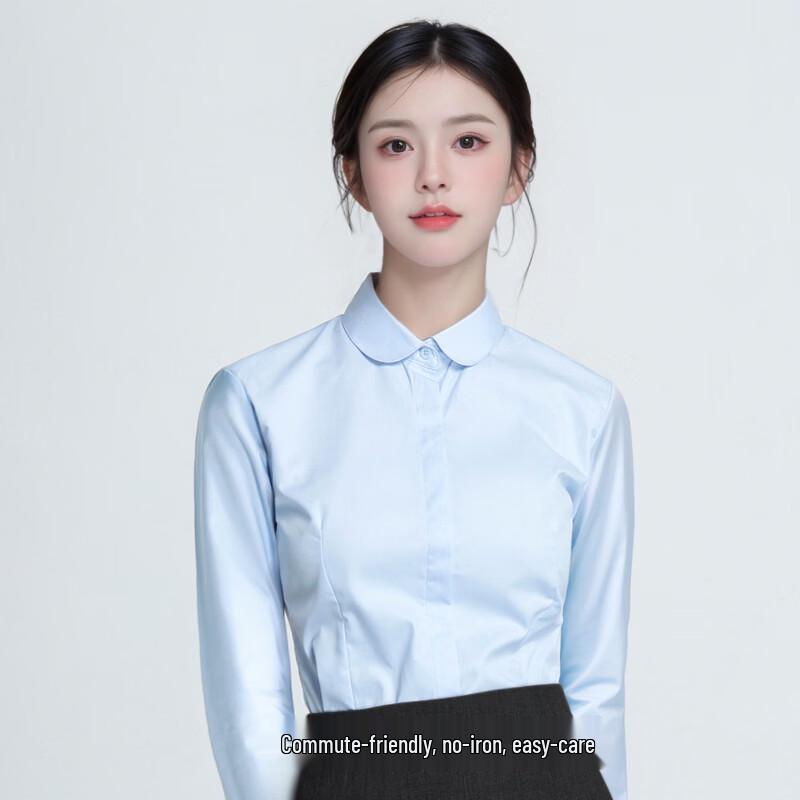 

Women s Doll Collar Long-Sleeve Iron-Free Shirt 4XL