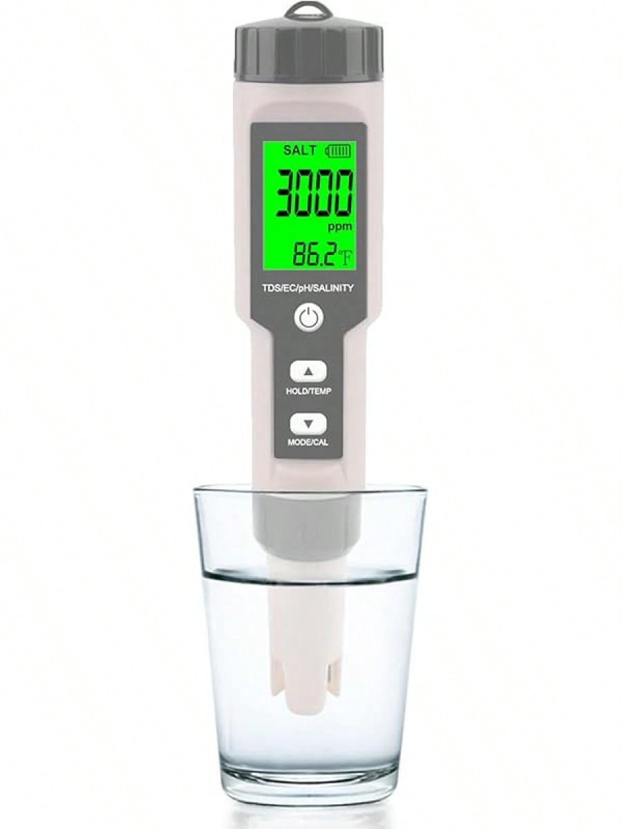 

Digital Aquarium Salt Tester, 5-in-1 Salinity Meter with PH, TDS, EC, and Temperature, Accurate Pool and Saltwater Testing Tool