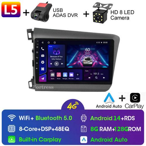 9" 2 Din Android 12 Car Radio for Honda Civic 2012 2013 2014 2015 Multimedia Player 2din Carplay Stereo GPS DVD Head Unit