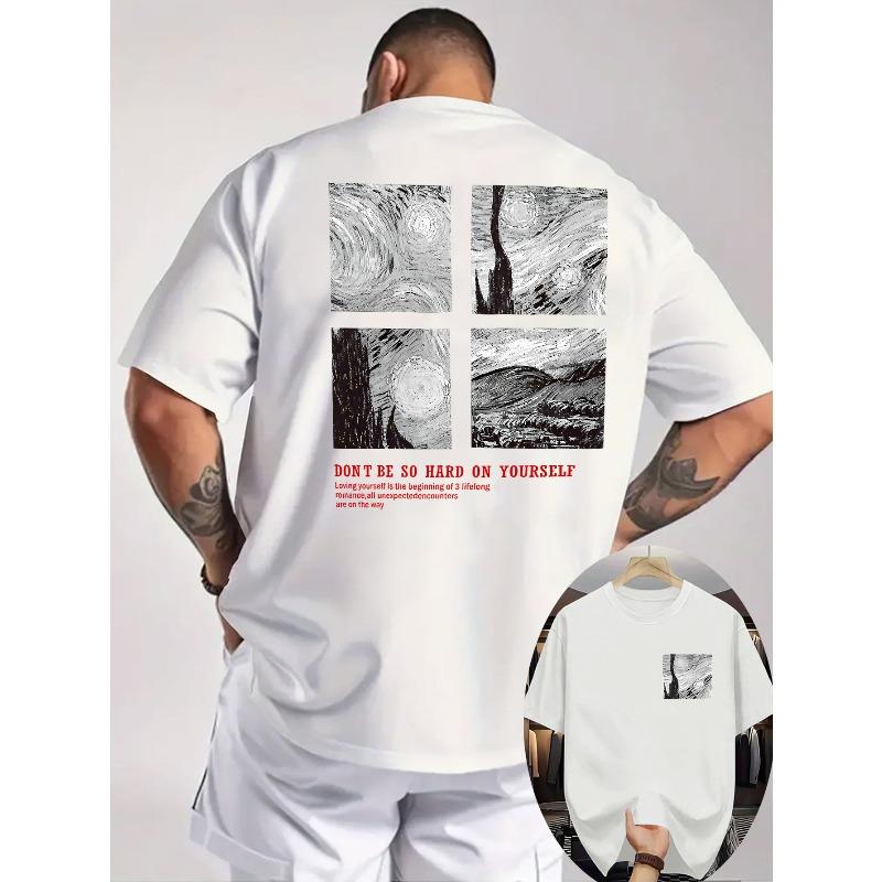 European Size Men's Summer Short Sleeve T-Shirt with Artistic Back Print - Breathable Round Neck Casual Tee, Regular Fit for Casual Attire