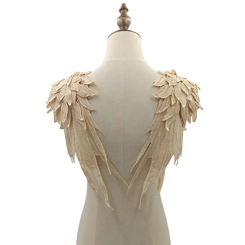 2Pcs/Pair Embroidery Angel Wing Applique Sewing Flower Collar Patch for Wedding Party Gown Bridal Dress Clothes DIY Crafts