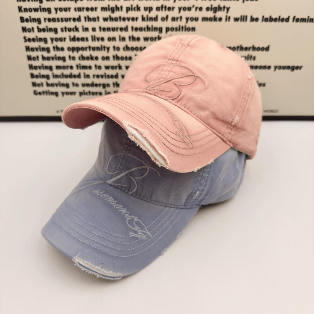 American retro washed old baseball cap embroidered B letter soft top cap men's and women's face small trendy hat