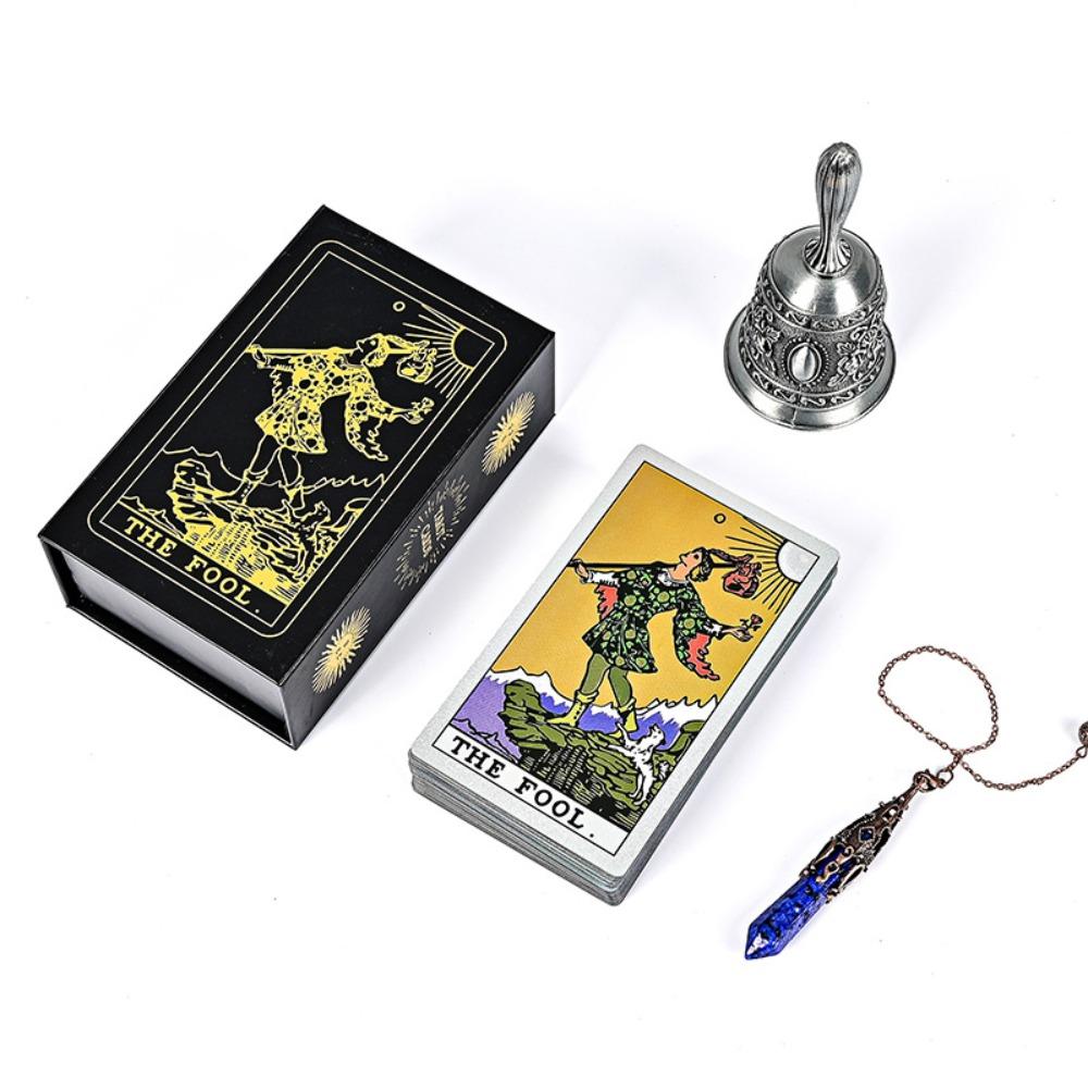 Holographic Gold Foil Rider Tarot Deck - 78 Cards PET Plastic, Waterproof & Scratch-Resistant, with Paper Guidebook 12*7cm