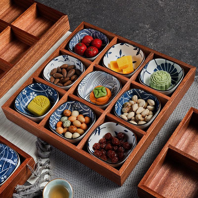 Nine-Grid Wooden Snack & Fruit Serving Tray