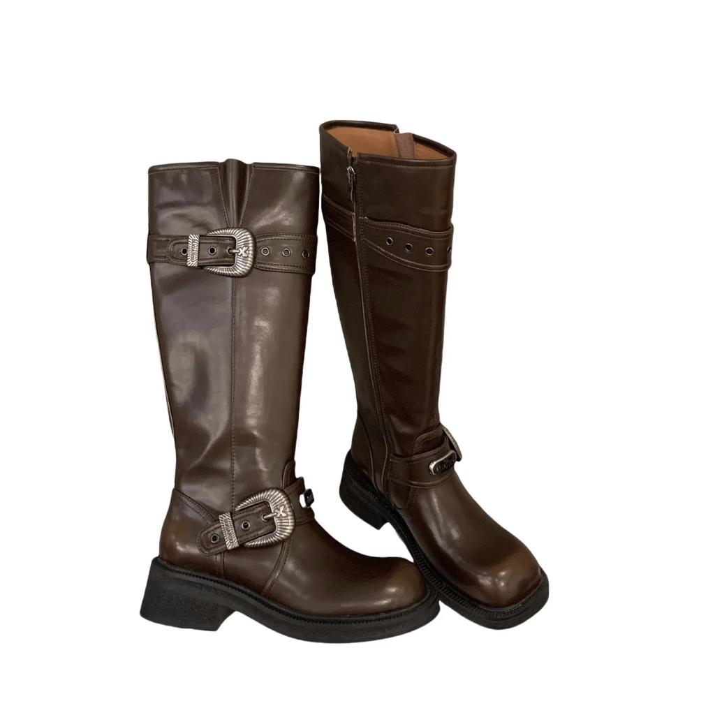 Woman's Platform Zipper Spring Autumn PU Leather Non-slip Knee High Luxury Designer Casual Women Chunky Long Black Boots