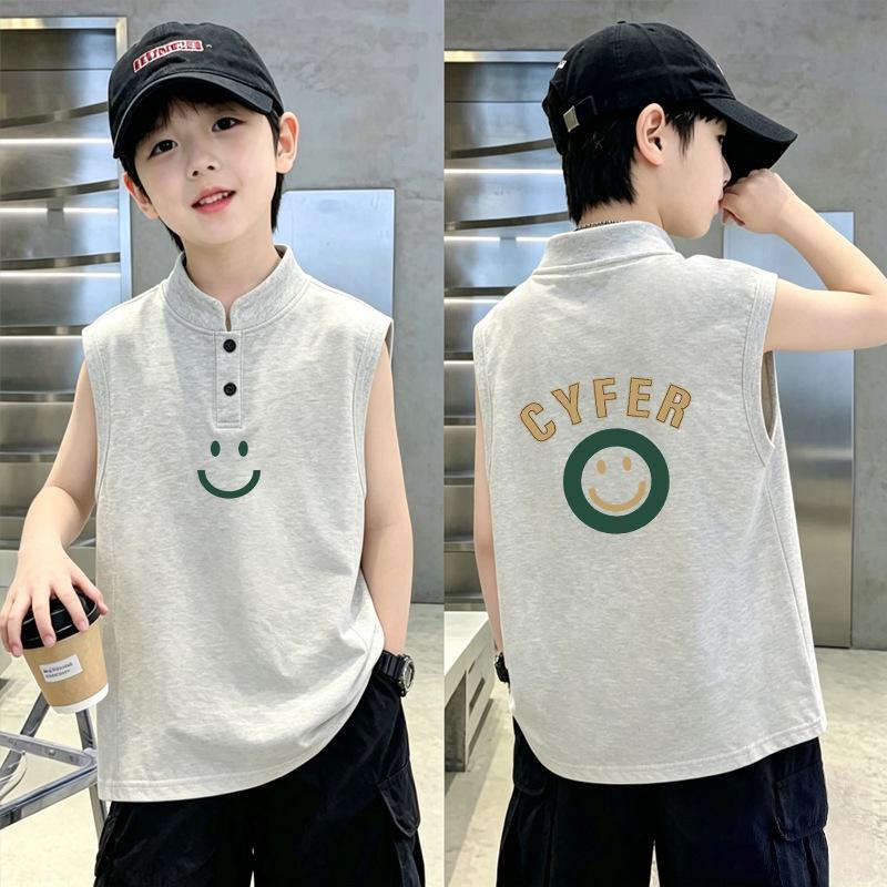 Korean Style Stand-Up Collar Polo Vest T-Shirt for Boys, Sizes 6-12, Summer Cool New Arrivals