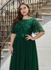 Elegant Plus Size Sequin Embroidered Evening Gown with Mesh Hem