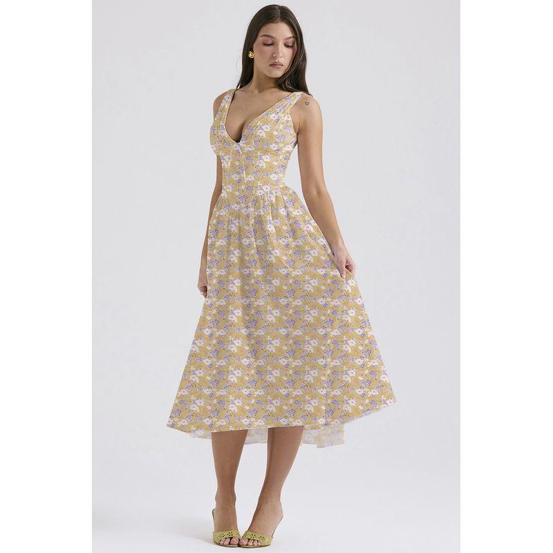 Strap Dress 2025 Summer New Arrival Silm Suspender Dress European American Fashion Floral Print V Neck Elegant Dress