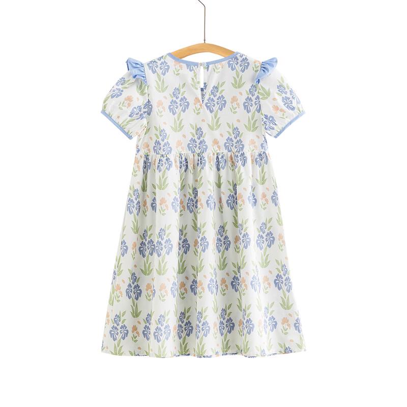 Xiaoyinman Girls' Floral Cotton Flutter Sleeve Summer Dress