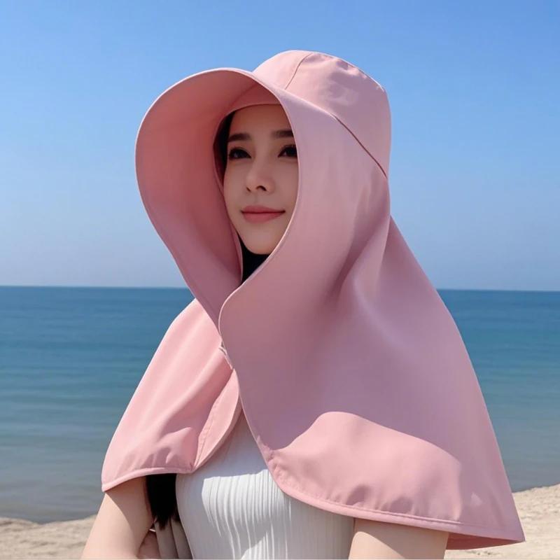 1/2/3PCS Summer Women's Sun Protection Sunshade UV Protection Hat Large Brim Face Covering Hat Face Mask Neck Protection Hat