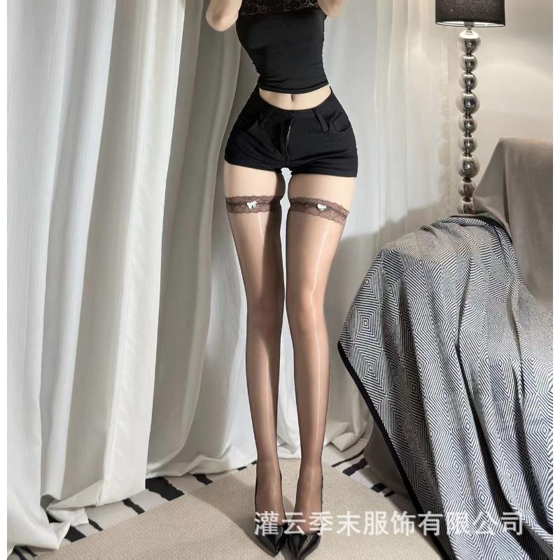 Aurora ultra-thin lace bow contrasting color half-cut knee socks glossy stockings sex stockings women