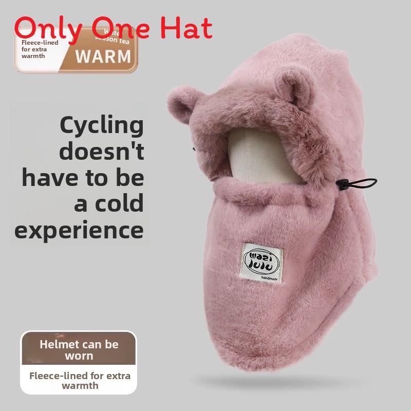 Panda Plush Hat For Winter Cycling Warm Windproof Faux Fur Beanie For Commuters