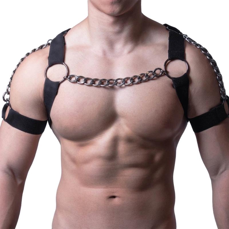 Elastic Body Chest Harness Chain Strap Leathers Punk Chain Choker Men Chest Harness Nightclub Cosplay Costume Accessory