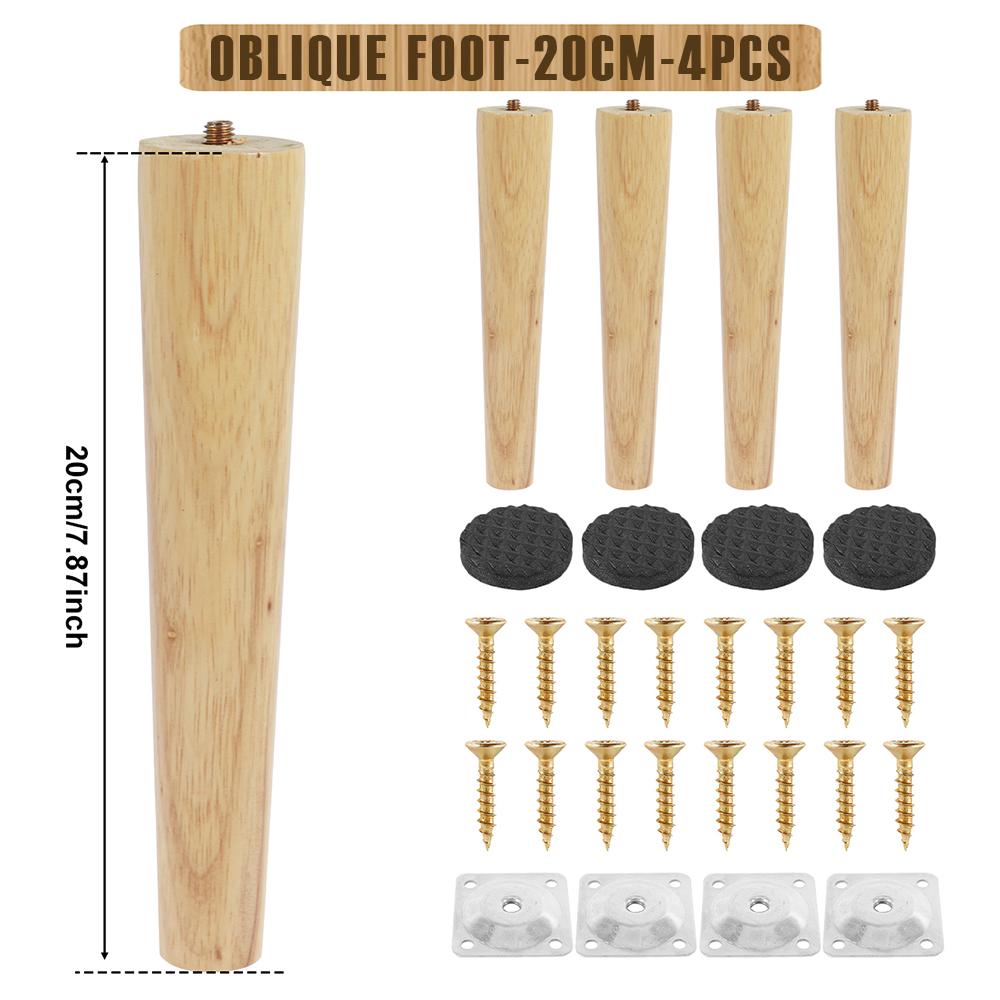 4/8Pcs Wooden Furniture Legs 8/15/20/25cm Oblique/Straight Table Feet Non-slip Chair Feet with Accessory Protective Pad for Sofa