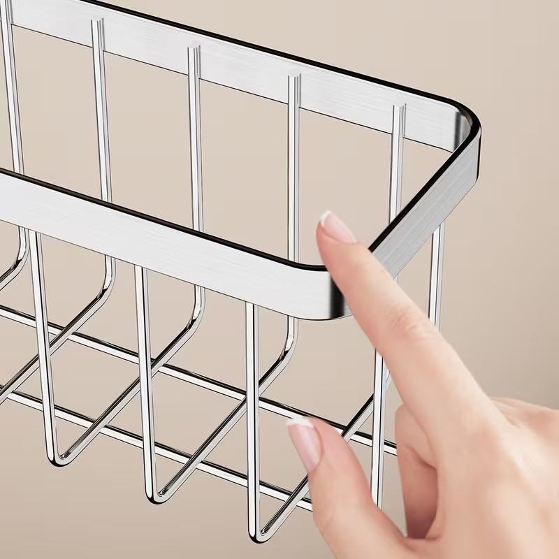 Stainless Steel Sink Caddy Kitchen Sink Organizer Sponge Holder Dish Soap Brush Storage Rack Countertop Drain Basket