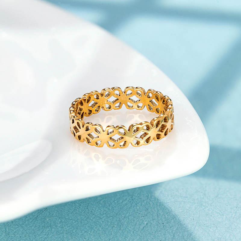 Simple Hollow Ring, Four-leaf Clover Ring Ins Feminine Non-fading Jewelry
