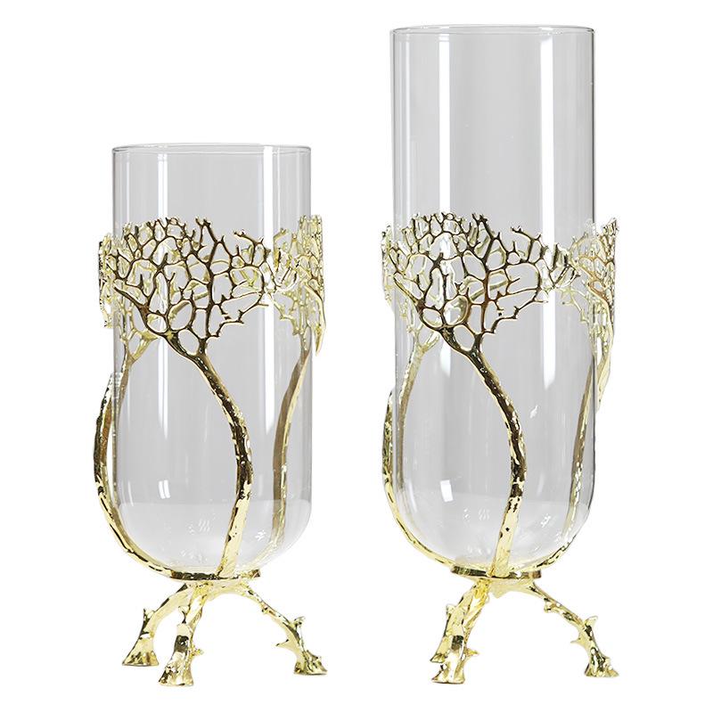 Modern Gold Metal Glass Vase for Dining Table or TV Cabinet