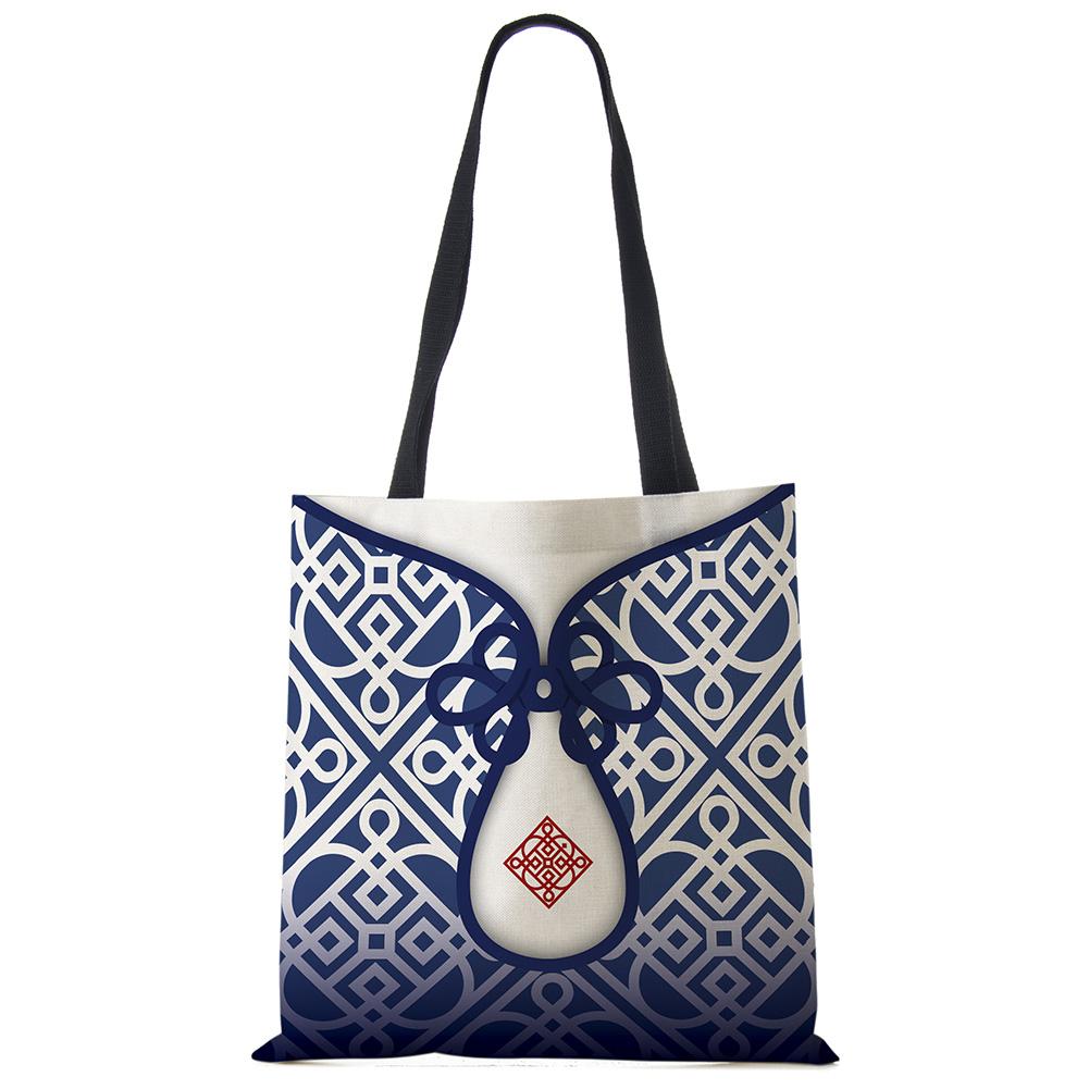 Vintage Print Casual Shoulder Bag Flowers Leaves Women Shopping Reusable Handbag Large Capacity Canvas Travel Beach Tote Bags CLE