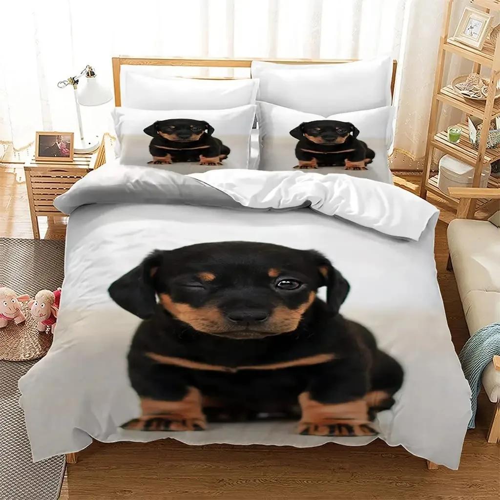 Rottweiler Bettbezug Twin Schwarz Rottweiler Twin Bettwäscheset Tiermotiv Für Hundeliebhaber Polyester Doppel Queen King Steppdeckenbezug