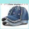 Skull Head Rhinestone Denim Baseball Cap With Hole Diamond Cowboy Duck Tongue Couple Sun Hat Co931-1 Navy Blue