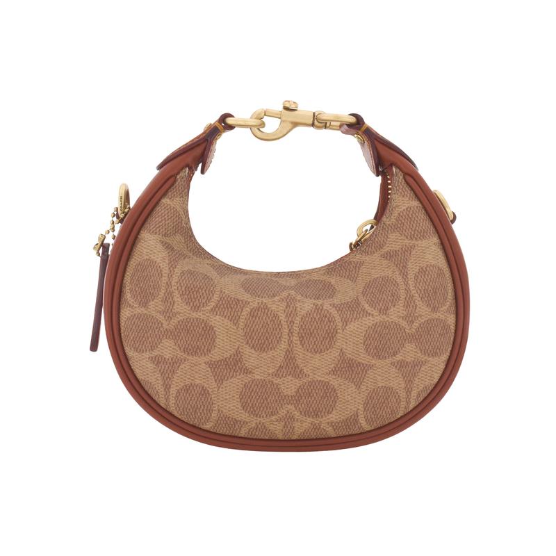 Coach JONIE 15 chiusura superiore con cerniera, pelle artificiale e pelle di mucca, borsa a tracolla singola, mini, modello da donna, marrone con ricamo rosso