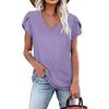 Summer Women's T-shirt Solid Color V-neck Tile Sleeve Loose Short Sleeve T-shirt Tops