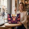 Pixel Skull Pattern Tote Bag Large Capacity Portable Daily Shoulder Purse for Streetwear