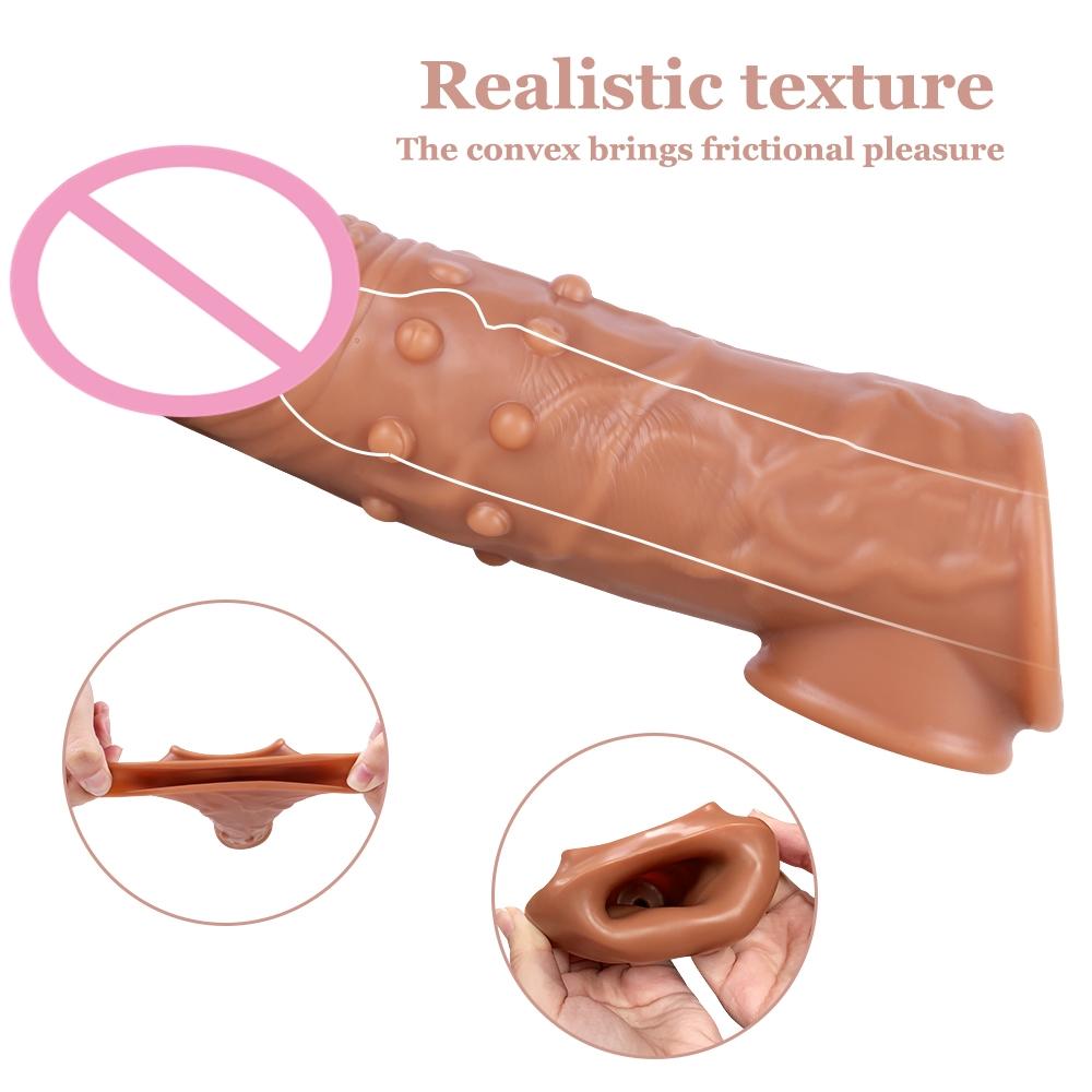 Realistic Penis Sleeve Extender Lifelike Cock Sleeve Dealy Extension Penis Ring Enlarger Male Masturbator Adult Sex Toys for Men