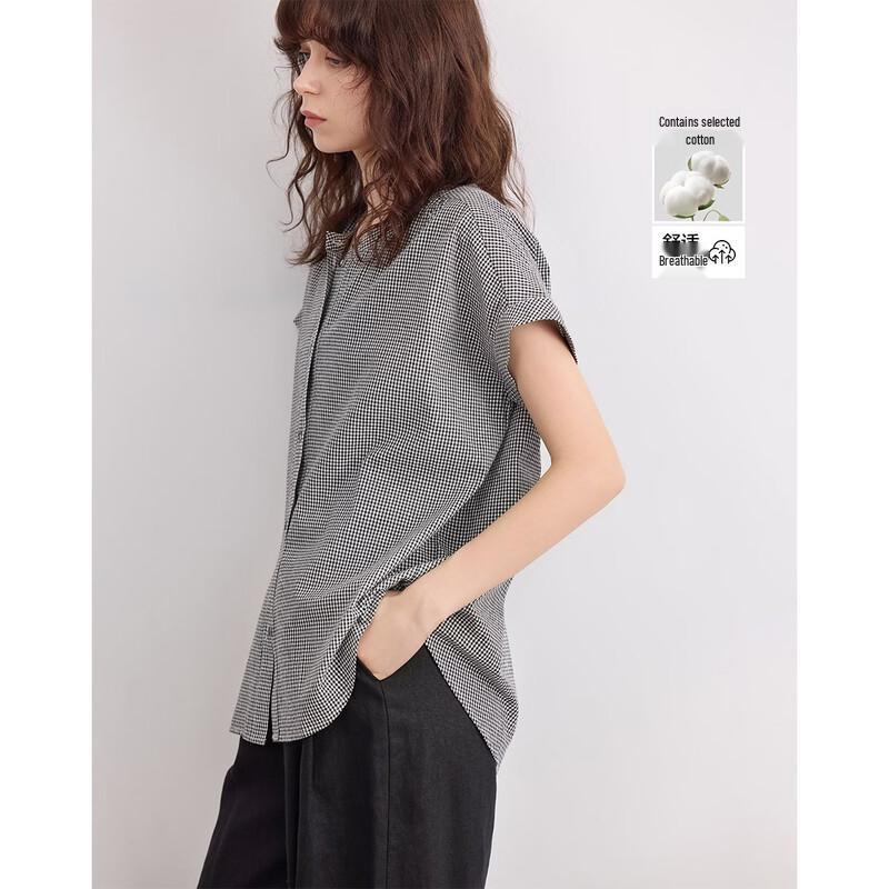 

Женская летняя ретро клетчатая рубашка с круглым вырезом, свободная, с коротким рукавом XL