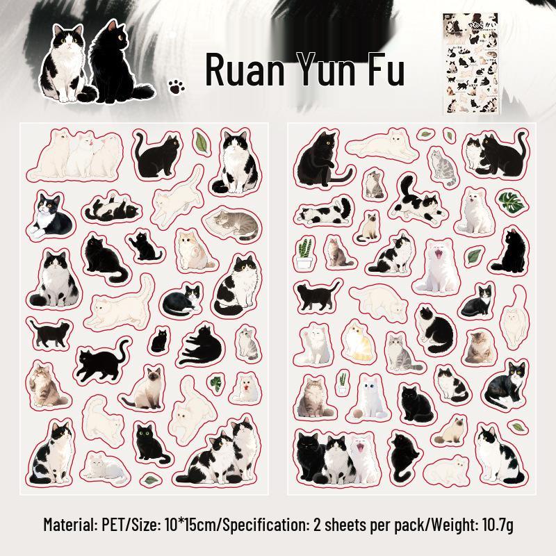 Yuxian Purring Cat Stickers: Cute & Versatile for Journals, Water Bottles, Phones, and DIY Collages